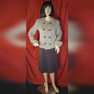 LEI Women's Patterned Brown and Cream Pea Coat/Medium